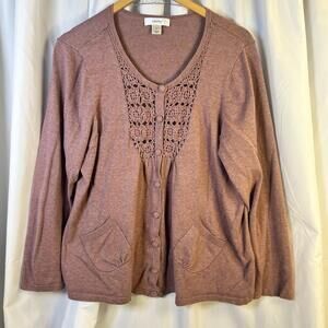 Cj Banks Plus Womens Button Down Cardigan Sweater Long Sleeve Dusty Pink 1X